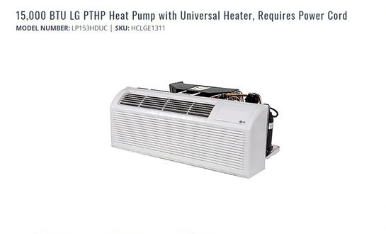 15,000 BTU LG PTHP Heat Pump with Universal Heater