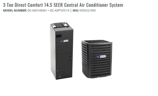 3 Ton Direct Comfort 14.5 SEER Central Air Conditioner System
