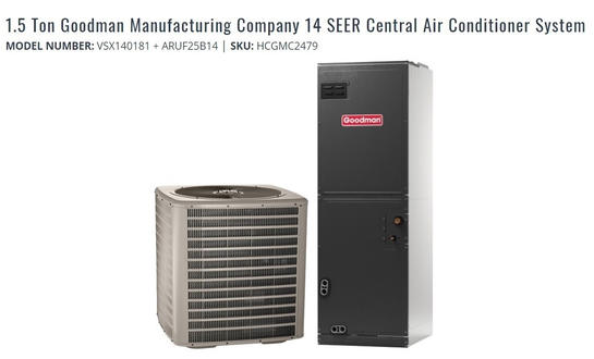 1.5 Ton Goodman 14 SEER Central Air Condit