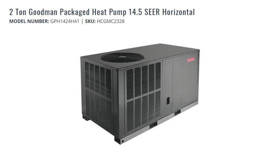 2 Ton Goodman Packaged Heat Pump 14.5 SEER Horizontal